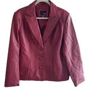 100% leather deep red women’s blazer by East 5th